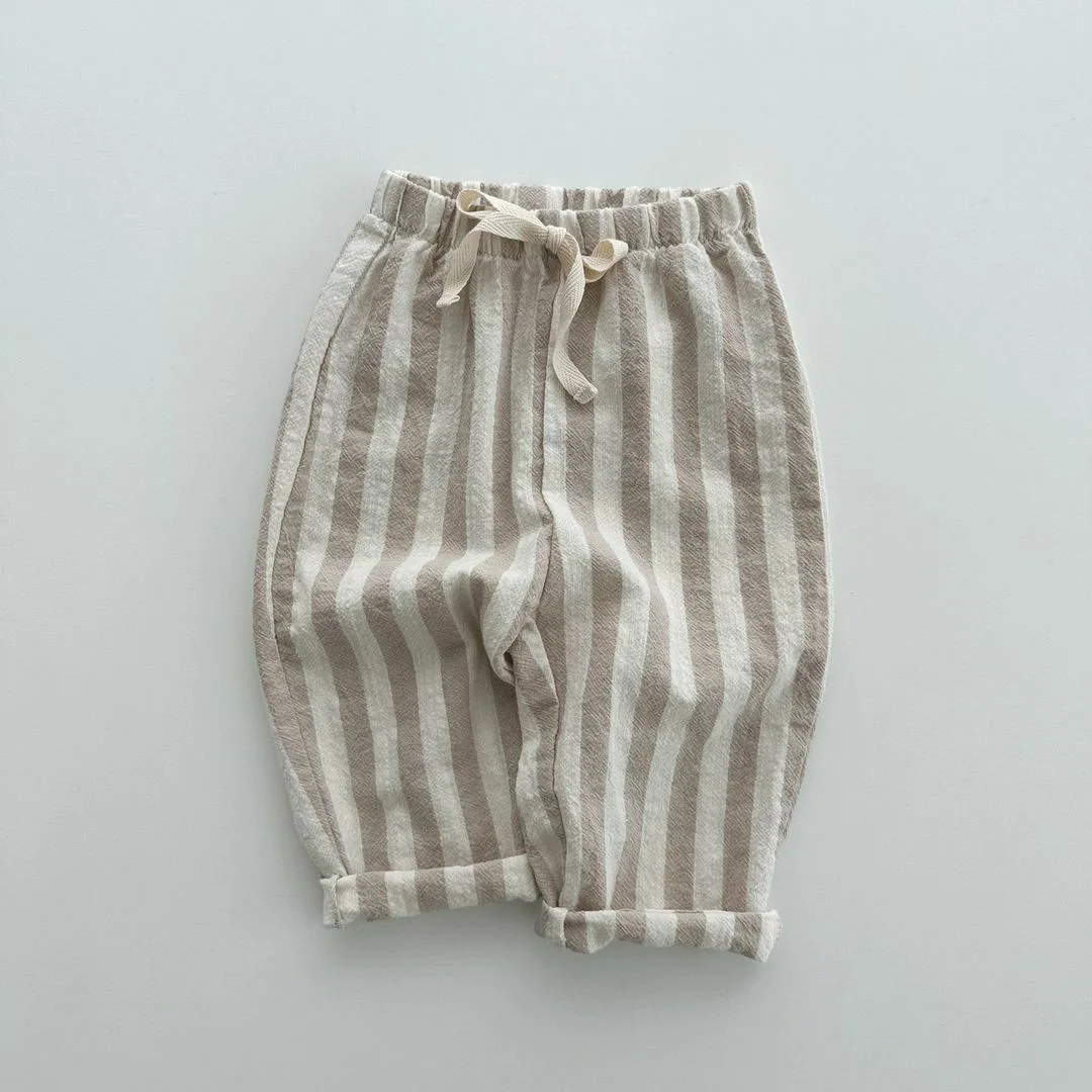 Vintage Linen Cotton Kids Pants for Toddler Girls Clothing Casual Boys Beach Pants Children Trousers Baby Stuff 0-6 Yrs