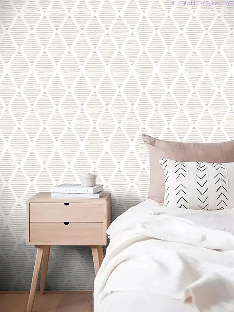 Moderne Ruit Strepen Geometrisch Patroon Behang Beige En Wit Contactpapier Zelfklevend Verwijderbare Vinyl Sticker Rol
