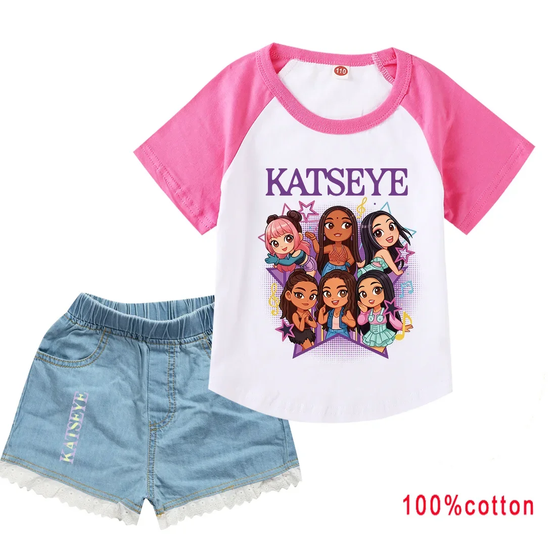 KATSEYE Kids Anime Homewear Short Sleeve T-Shirt and Athletic Shorts Cool Summer Active Wear for Boys and Girls 2-Piece Outfit