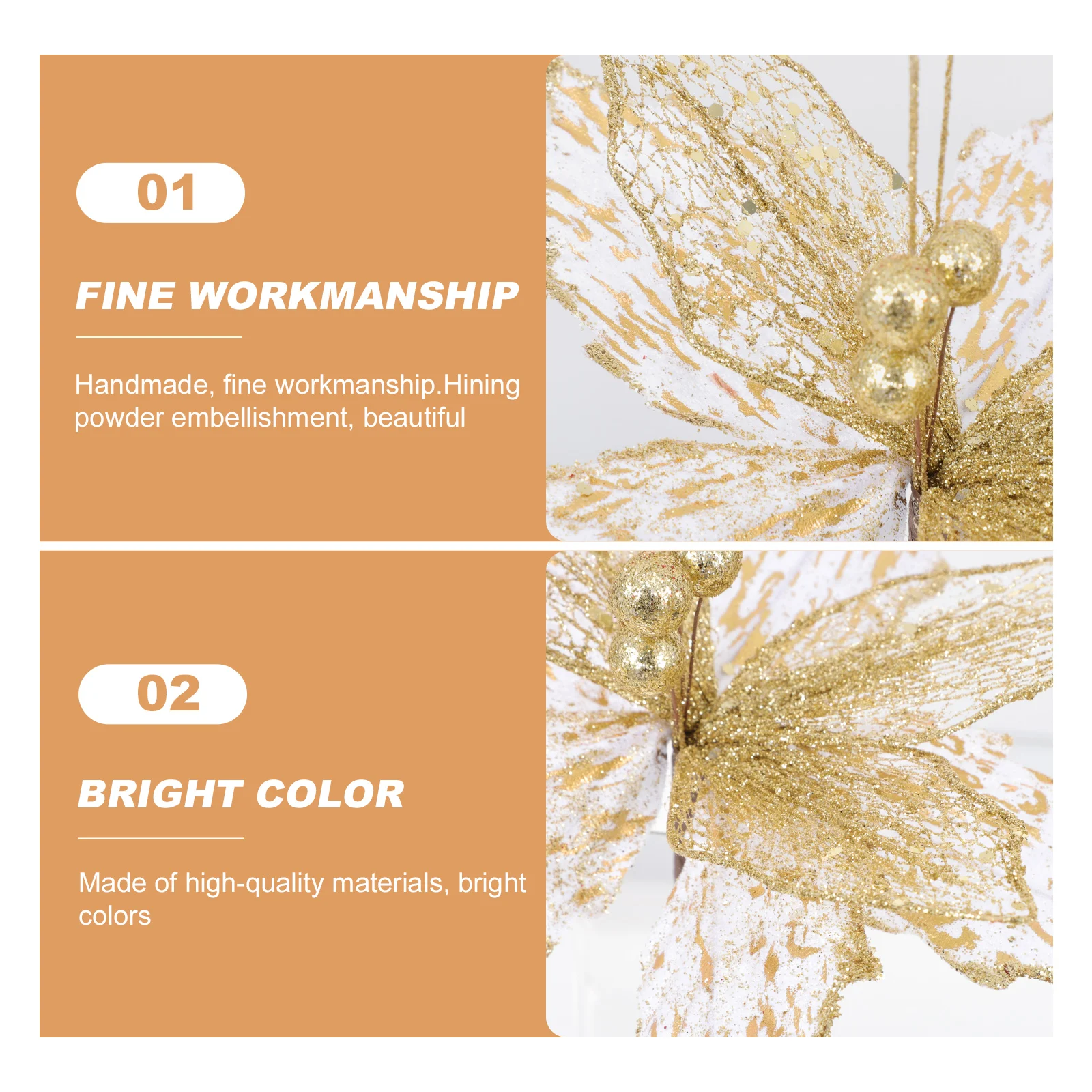 

2 Pcs Christmas Artificial Flowers Decorative Decoration Faux Heads Fake for Decorations Garland