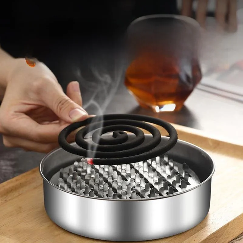 Stainless Steel Mosquito Coil Tray Stand with Cover Outdoor Car Temple Use Simple Modern Home Decorative Incense Burner