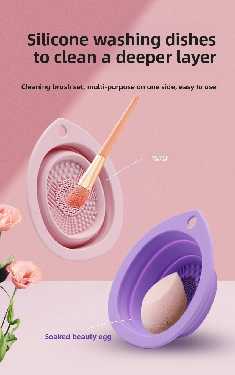 Detergente per pennelli per trucco in silicone Ciotola per pulizia pieghevole per soffio di cipria Pennelli per ombretto Lavaggio Tappetino morbido Strumenti di bellezza Scatola per scrubber