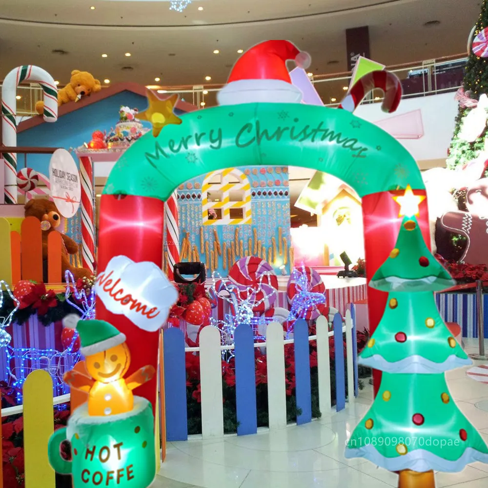 2,7 м надувная Рождественская арка и Рождественская елка и маленький имбирный человек со встроенной фотоподсветкой уличный праздничный украшение для вечеринки