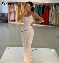 Elegante abito da sera con perle fatte a mano Robes De Soiree abito da festa senza spalline da donna dritto per matrimoni abito da ballo Dubai personalizzato