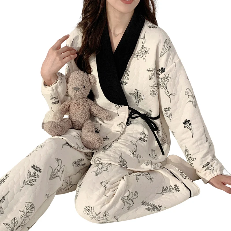 Autumn Winter Cotton Padded Maternity Nursing Sleepwear Sets Soft Loose Breastfeeding Pajamas Pregnancy Hospital Homewear Suits