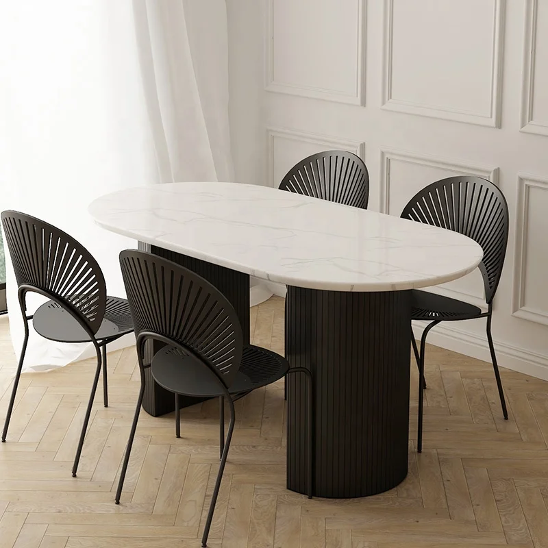 

For Luxury Collection Dining Room Furniture Solid Wood Oval Top Marble Dining Tables and Chairs Set 6 Seater