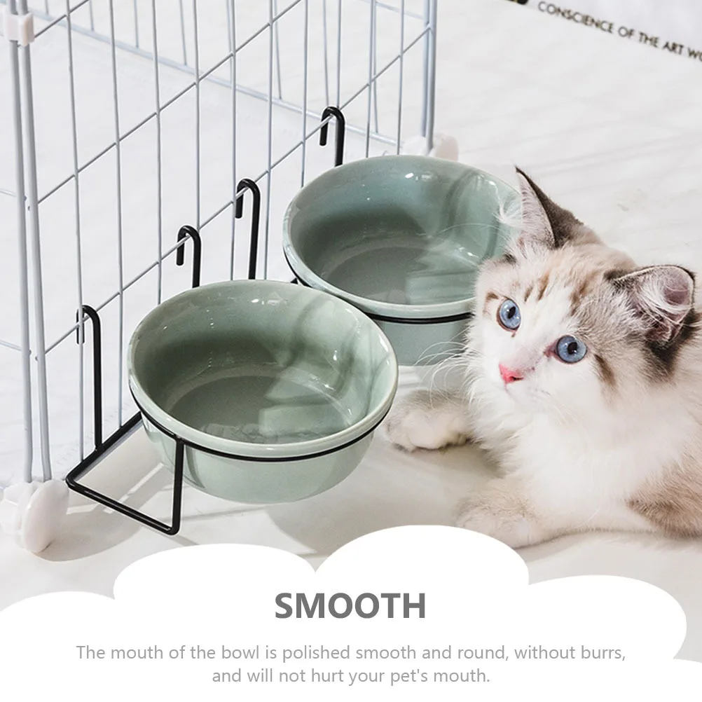 

1Set Durable Hanging Pet Feeding Bowl Ceramic Smooth Surface Adjustable Height Cat Dog Cage Feeder Cat Bowl Hanging Water Bowls