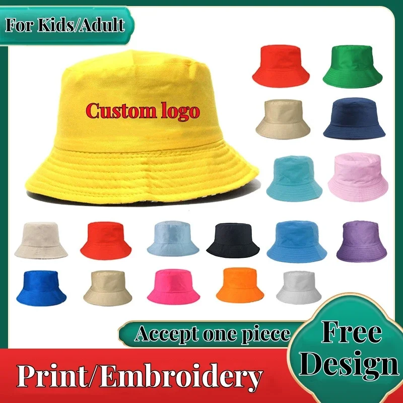 

Unisex Cotton Bucket Hat One Piece Custom Wide Brim Panama Cap Solid Color Fisherman Sunbonnet Fedoras for Kids And Parents