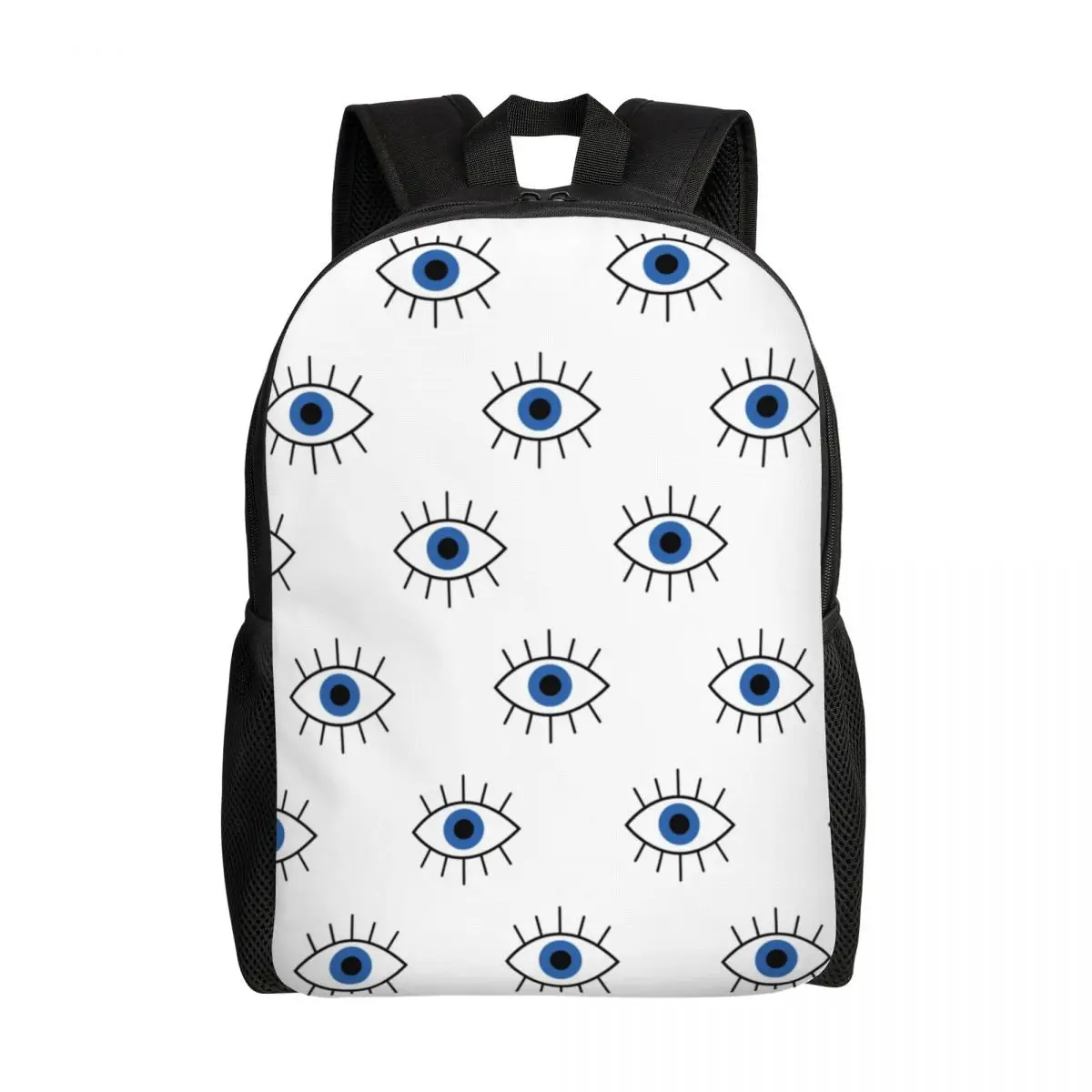 Navy Blue White Mediterranean Evil Eye Mandala Pattern Backpacks Bohemian Boho College Travel Bag bookbag Fits 16 Inch Laptop