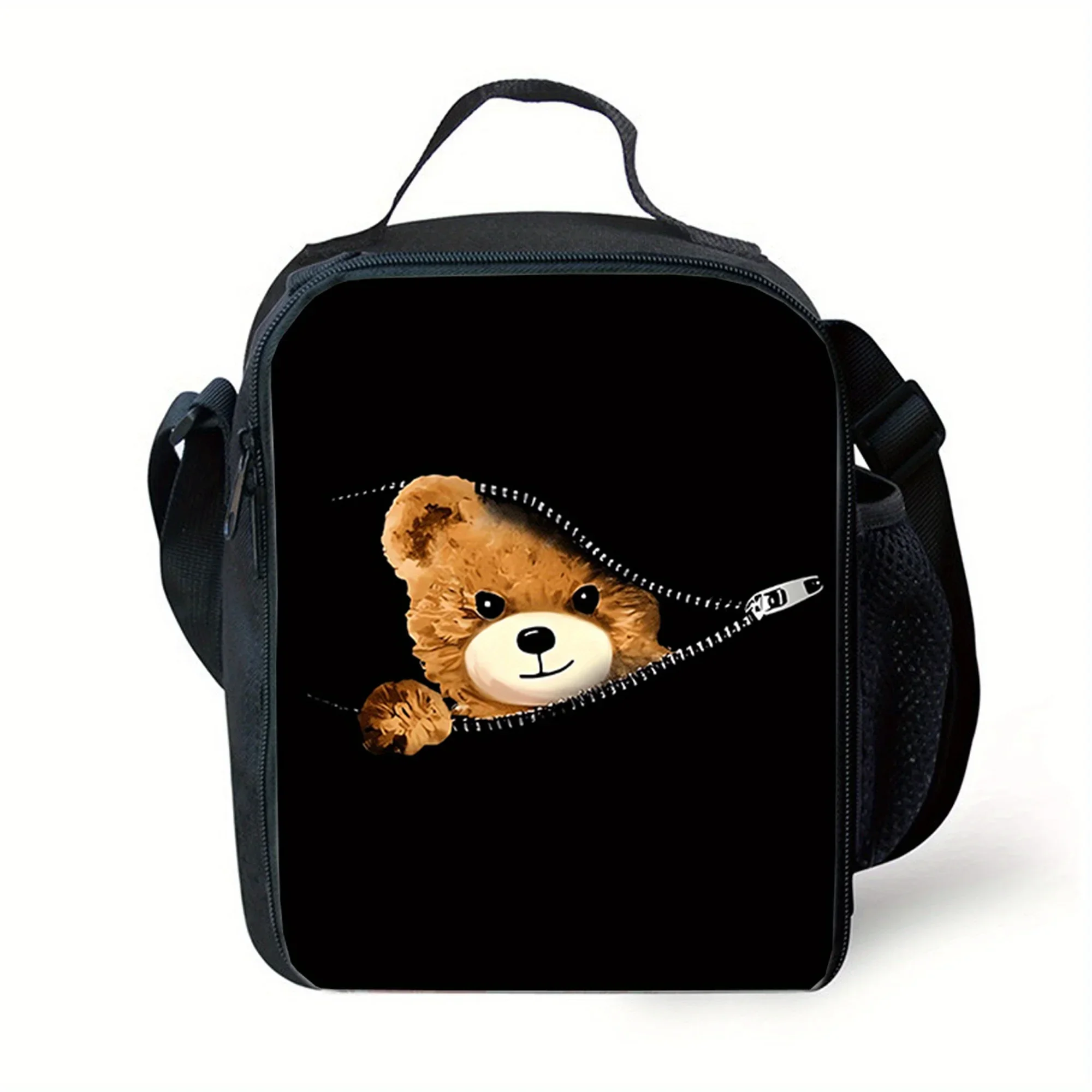 Bear Pattern Lunch Bag Fashionable Thermal Insulation Bag Large-capacity Outdoor Picnic Bag Back-to-school Gift Halloween