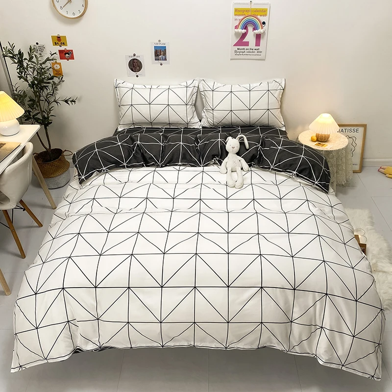 1PC Duvet Cover Black White Geometric Triangle Print All-Season Skin-Friendly Soft for Single Double Queen King Bed