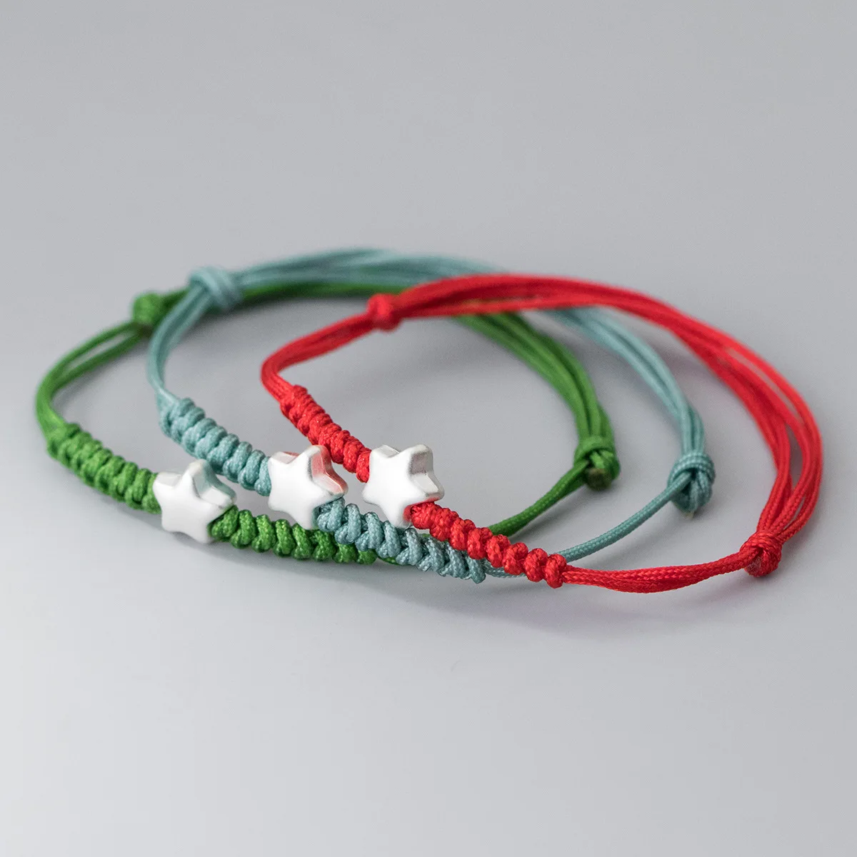 24cm Lucky 999 Silver Rope Bracelets Women Silver Frosted Star Red Thread Line String Bracelets For Women Girl