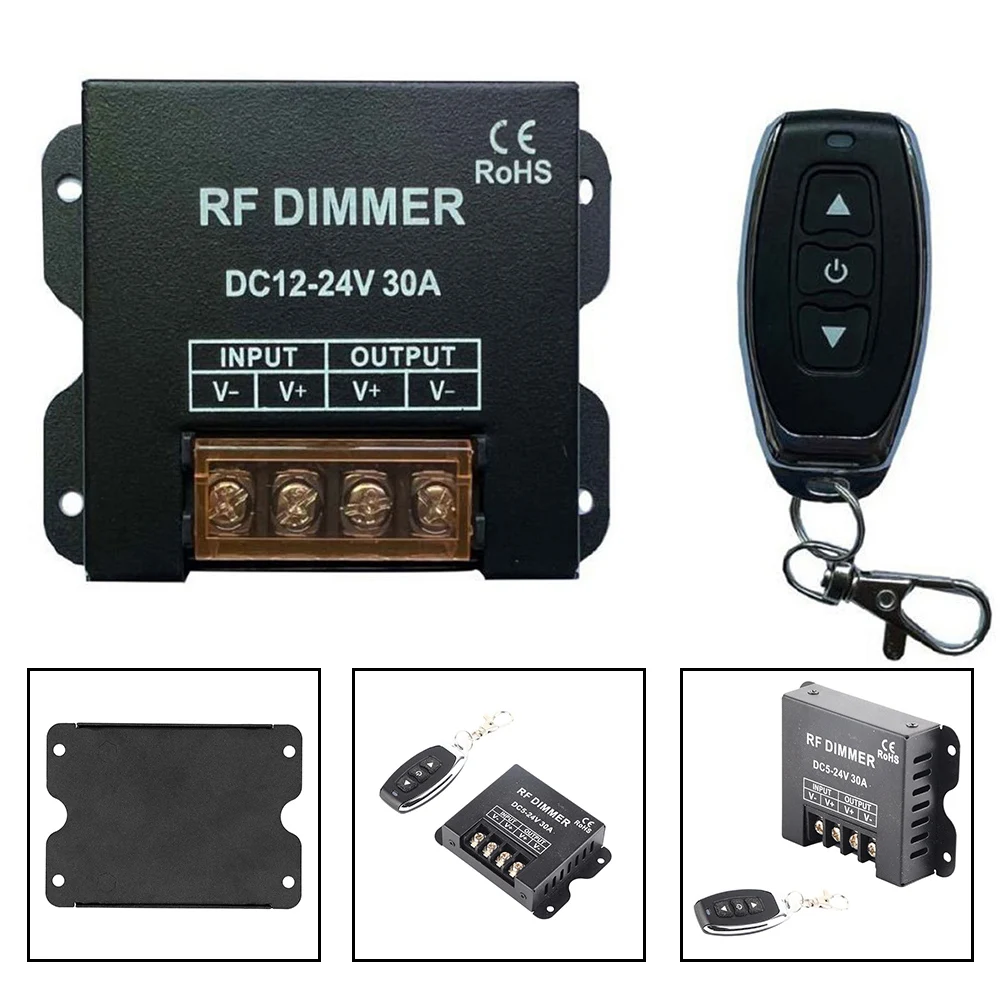 1 Set LED Dimmer RF Wireless Remote Control Dimmer DC 12-24V 30A Light Strip Dimmer PWM Digital Dimming LED Dimmer