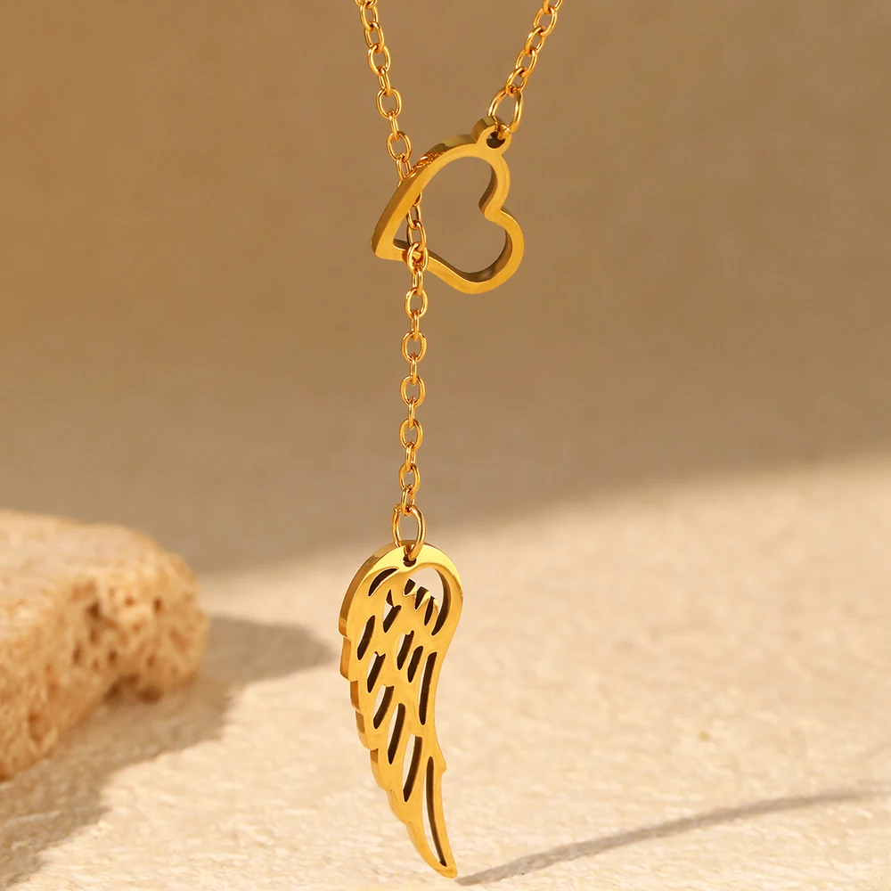 Stainless Steel Necklaces Elegant Heart feather pendant Clavicle Chain Fashion Exquisite Necklace For Women Jewelry Wedding Gift