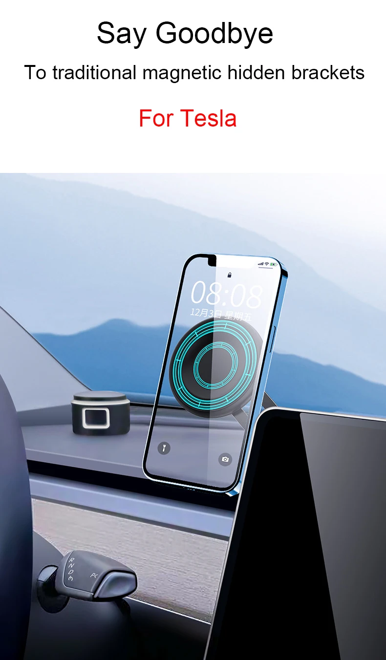 Versteckter magnetischer Autotelefonhalter für Tesla Model 3Y, mobiler Ständer, magnetische Unterstützung, Handyhalterung, Magsafe-Halterung – Detail 2