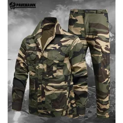 Conjunto táctico de algodón para hombre, ropa de trabajo resistente al desgaste, camuflaje, transpirable, múltiples bolsillos, uniforme de entrenamiento fino, Verano