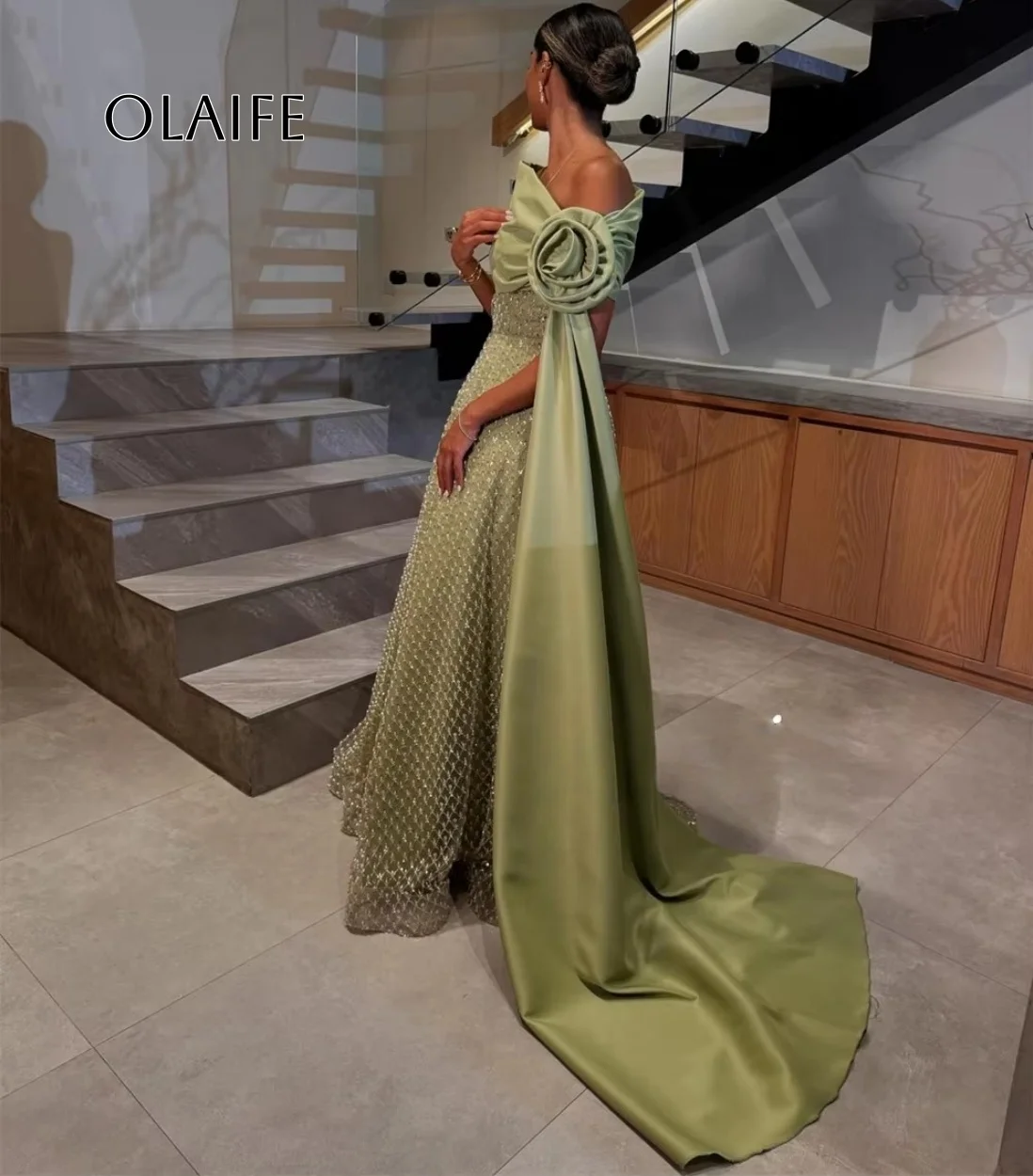 Off Shoulder Prom Dress with Flowrs Shiny Evening Dress Party Dress Formal Dress vestidos de gala فساتين للمناسبا