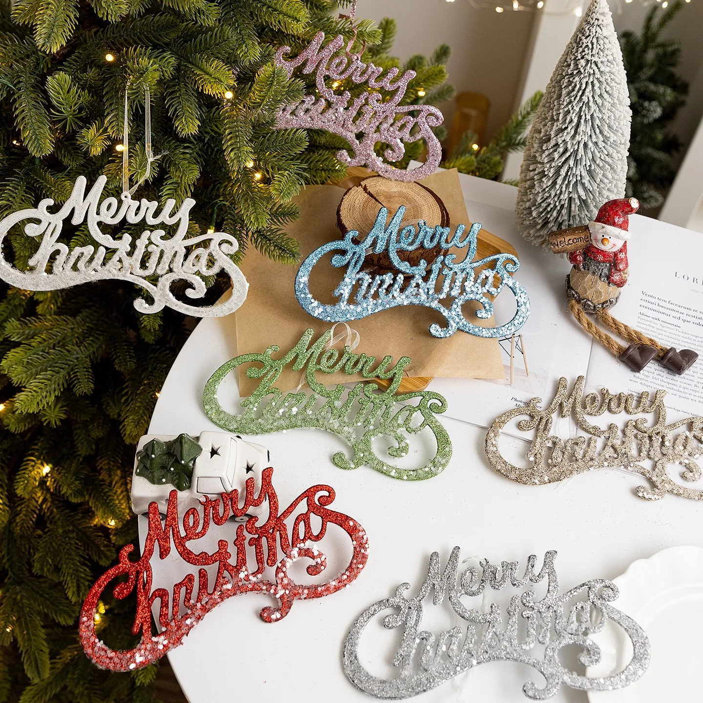 

1PC Christmas Tree Plastic Pendant Glitter Xmas Tree Hanging Ornaments New Year Decoration 2026 DIY Xmas Navidad Party Decor