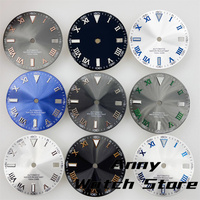 29mm Sterile Sunburst Black White Gray Watch Dial Gold SIlver Roman Index Green Glow Fit NH35 Movement 3 .0/3.8 O'clock Crown