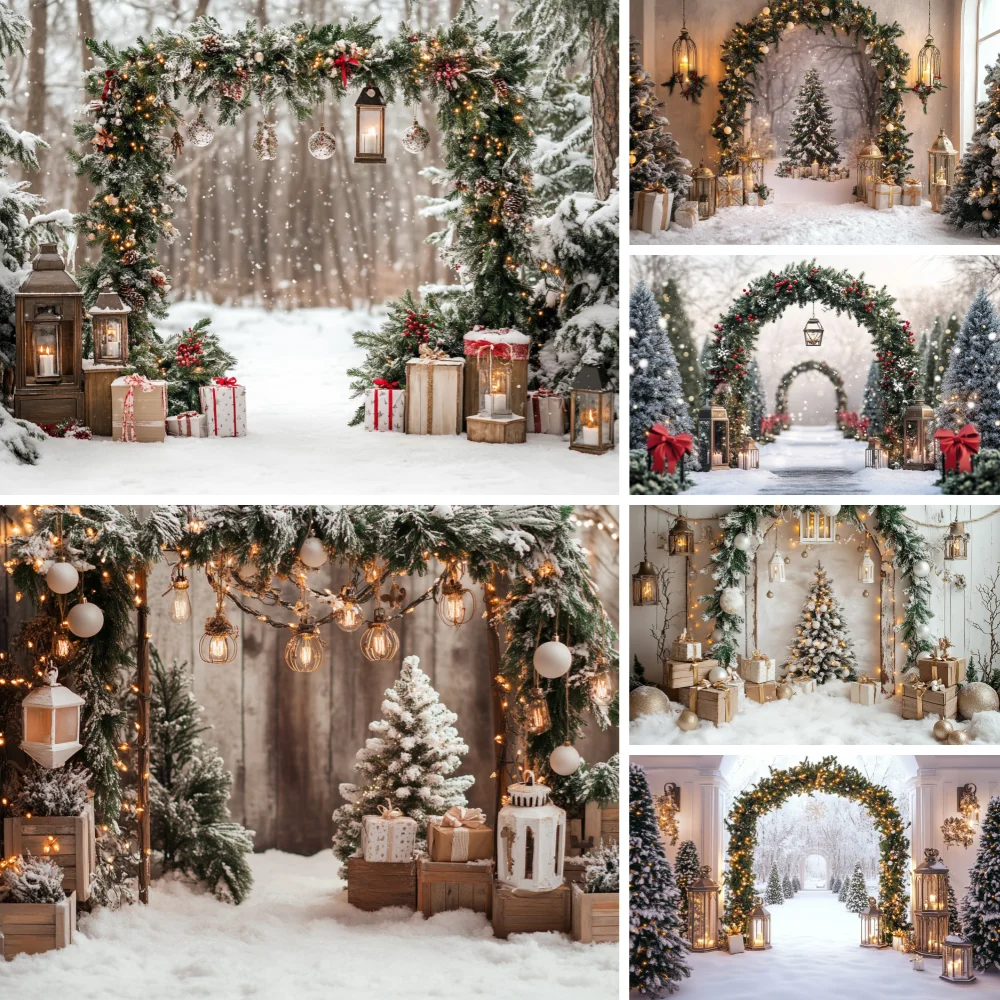 

Photography Background Winter Christmas Arch Door Forest Glitter Xmas Kids Family Portrait Decor Backdrop Photo Studio