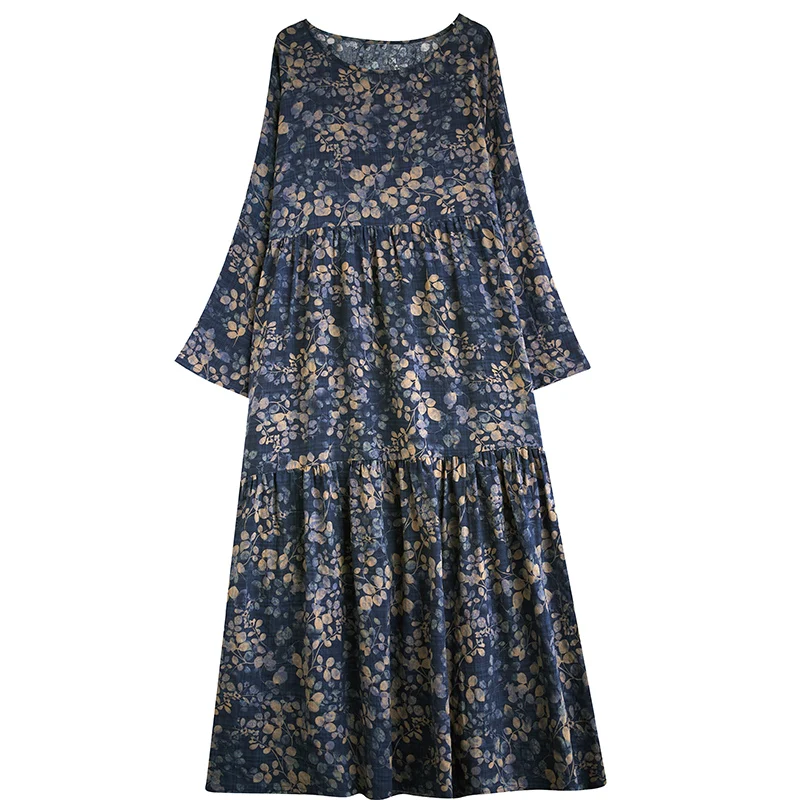 Adelgazante Floral otoño fino algodón trenzado suelto largo Sve redondo Ne pastel falda A-Line Dr Commute Sle falda larga