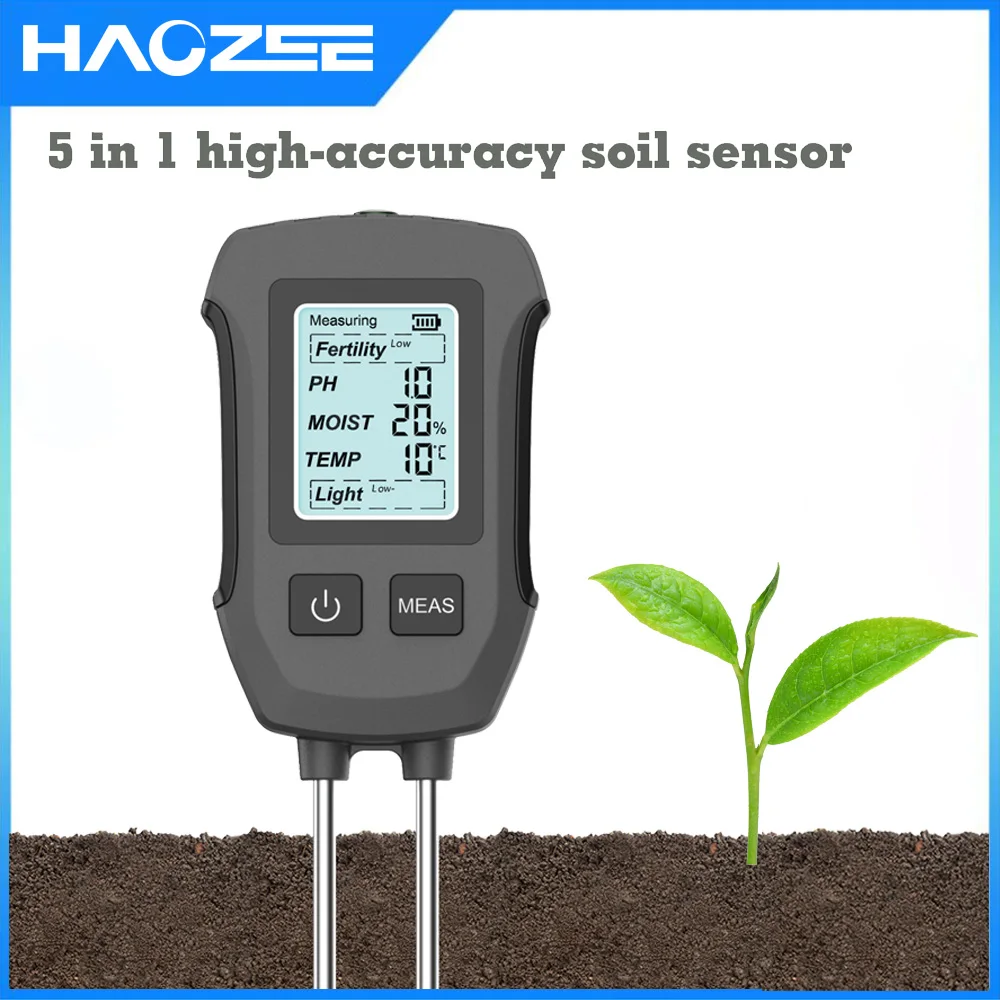 

5in1 Soil Tester PH/Moisture/Temp/Fertility/Light Sensor Digital LCD Meter Humidity Monitor for Flower Plants Gardening