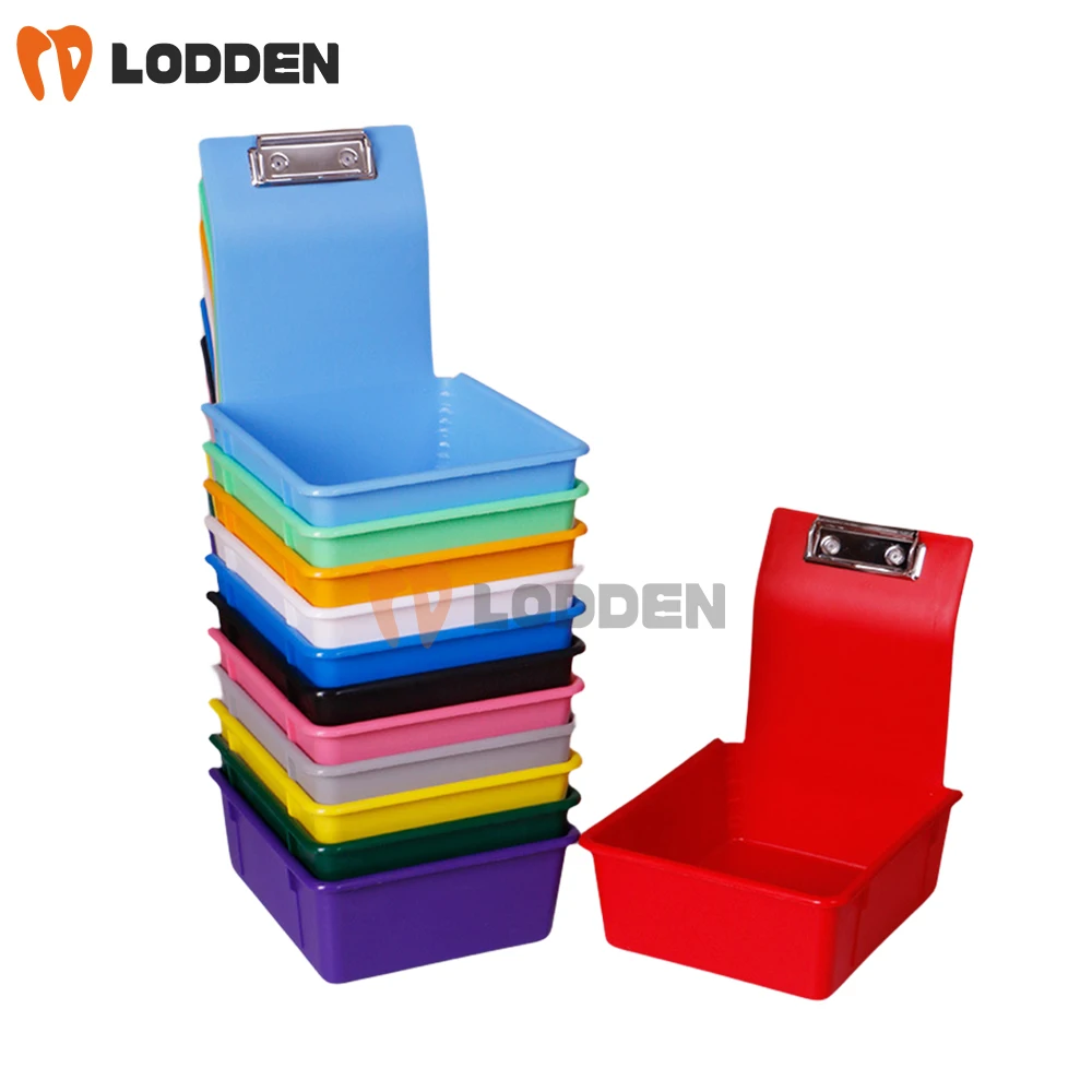 

5pcs Dental Lab Work Pans Colourful Plastic Sorting Organizing Boxes Dentistry Lab Storage Box with Metal Clip Holder Tools