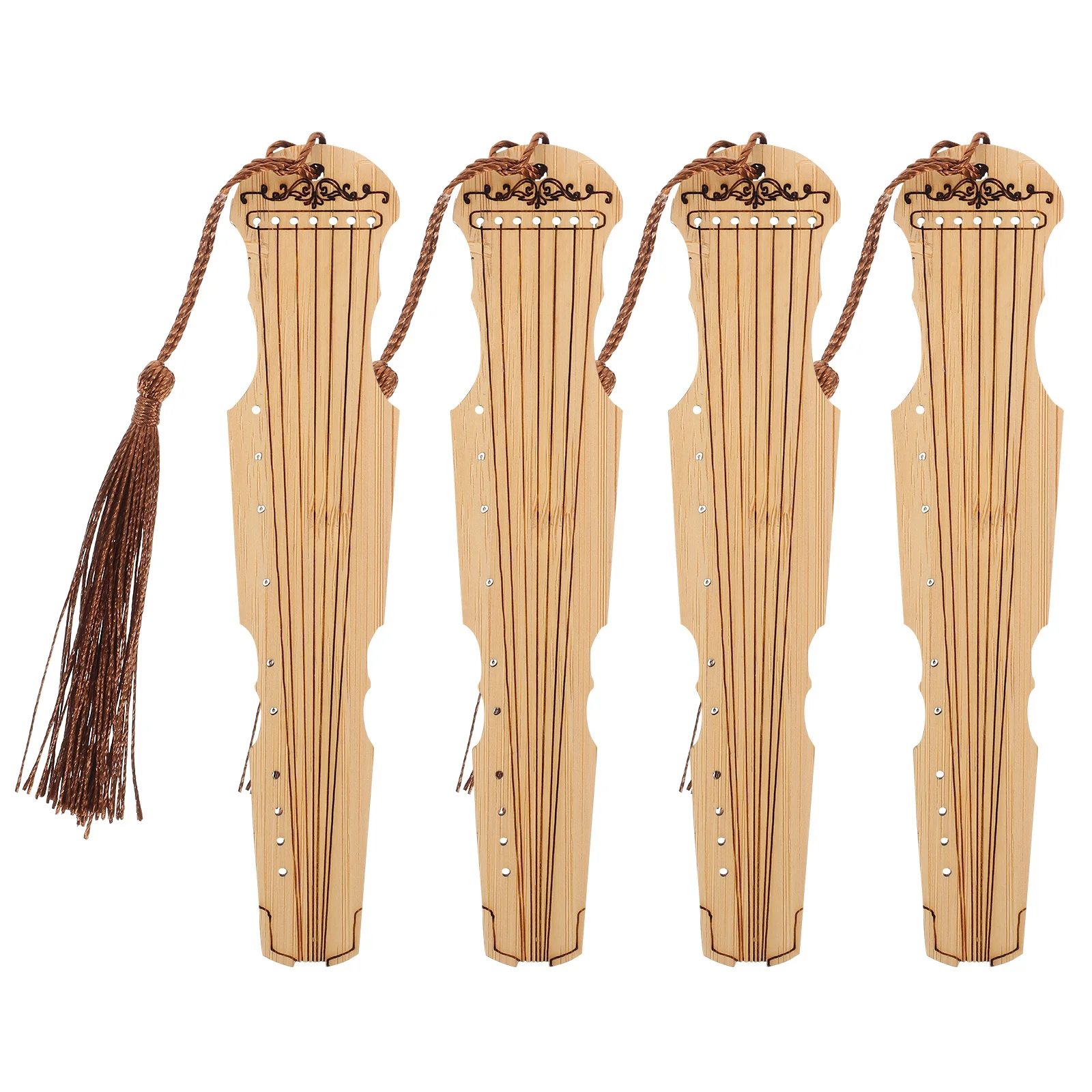 4Pcs Guqin Style Bamboo Bookmarks DIY Blank Page Markers for Women Decorative Tassel Design Reading Study Aid Gift Set