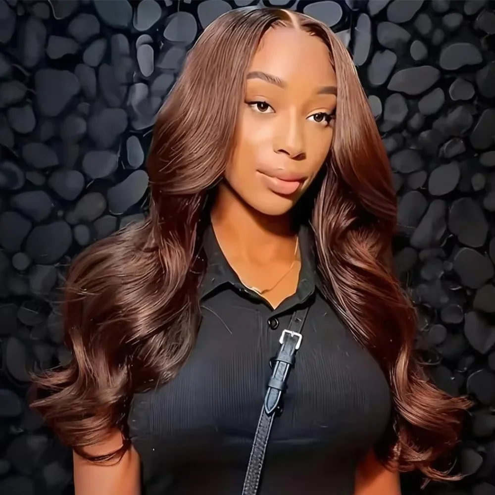 

200% Density Chocolate Brown Body Wave Wig 13x6 HD Transparent Lace 13x4 Brazilian Remy Human Hair Pre Plucked Glueless 40 42 Inch