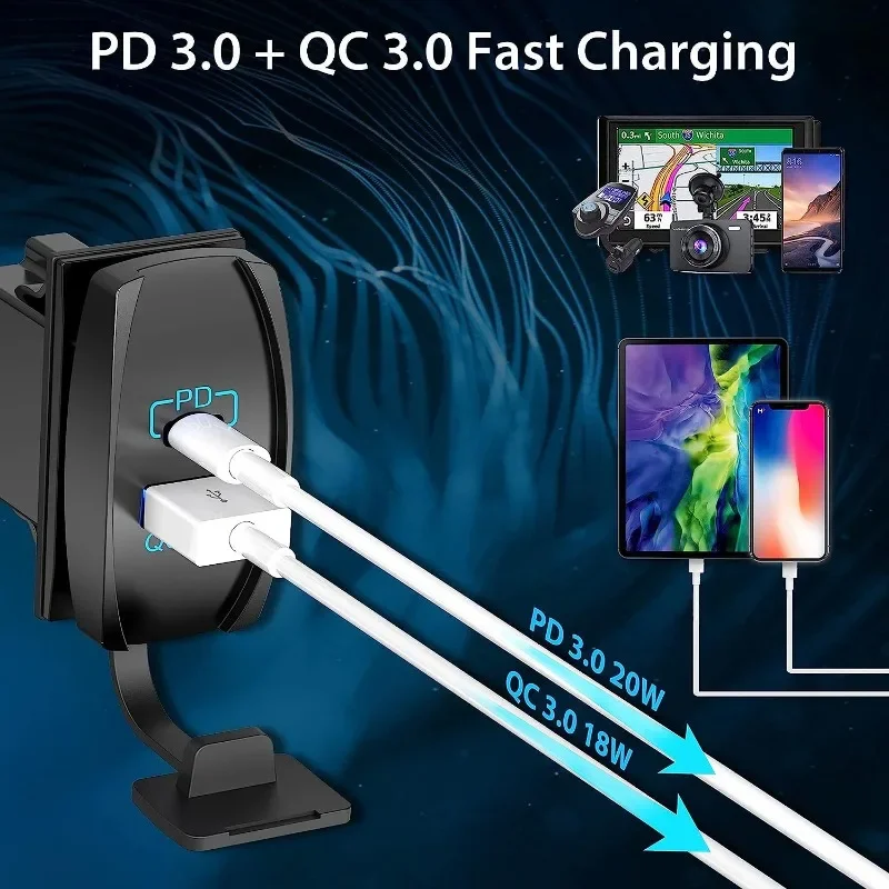 تشغيل/إيقاف شاحن سيارة مع مراقبة الجهد، تقنية QC3.0 للشحن السريع لاستخدام RV، مقبس شحن مقاوم للماء 12 فولت/24 فولت #3