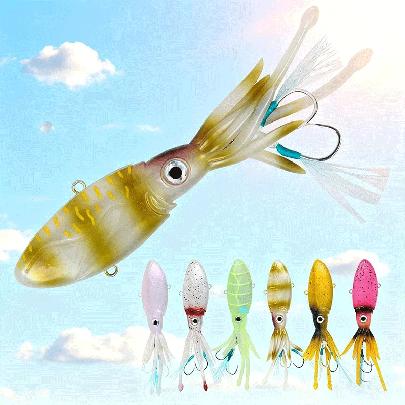 TPE 90g 130g 170g 200g 250g luminosa UV TPR pulpo calamar falda mar agua salada con anzuelo de asistencia Jigging pesca señuelos blandos cebo