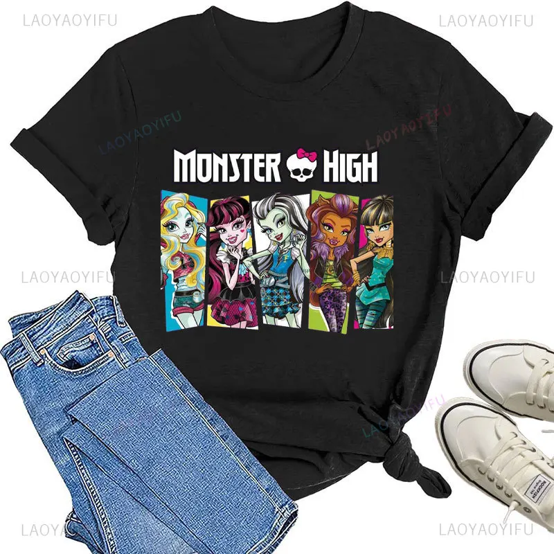 

Draculaura Women Shirts Monster High Printed T-shirt Kawaii Vintage Cotton Hipster Streetwear Female Summer Funny Anime Tees