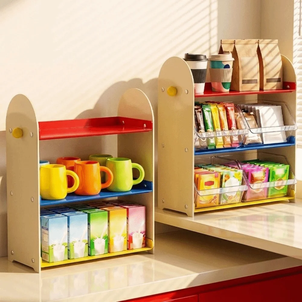 Dopamine 3 Layers Desktop Storage Rack Large Capacity Removable Tea Bag Storage Rack Plastic Water Cup Storage Rack Office