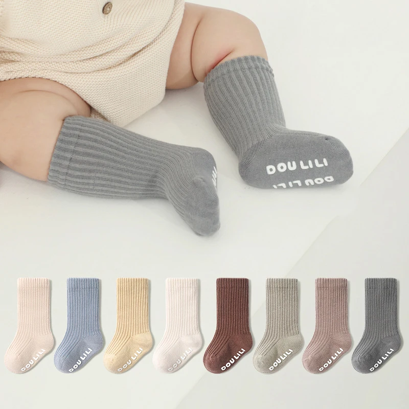 Solid Color Boys Girls Cotton Socks Knee High Ribbed Infants Long Tube Socks Non-Slip Children\'s Leg Warmers Newborn Baby Socken