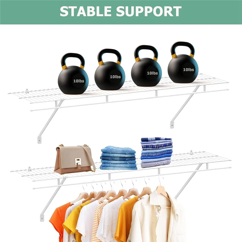 ABCA-6 Pcs 와이어 선반 브래킷, 12인치 깊이의 와이어 선반용 지지 브래킷, 옷장 선반 액세서리