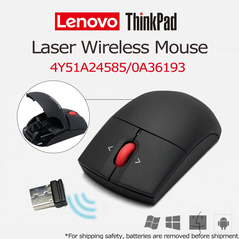 Lenovo ThinkPad Laser Wireless Mouse 4Y51A24585 0A36193 1000DPI Wireless Stability for PC Office Win7 Mac Long Usage Time Small