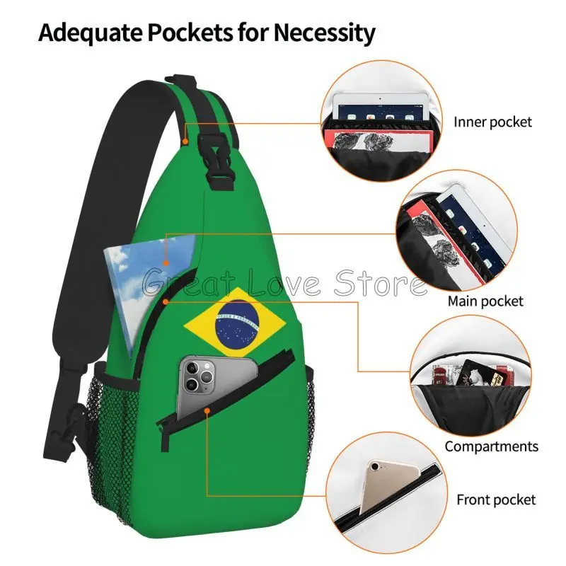 Brazilian Flag Print Chest Bags Brazil Flag Sling Bag Travel Hiking Sports Crossbody Backpack Lightweight Daypack for Men Women