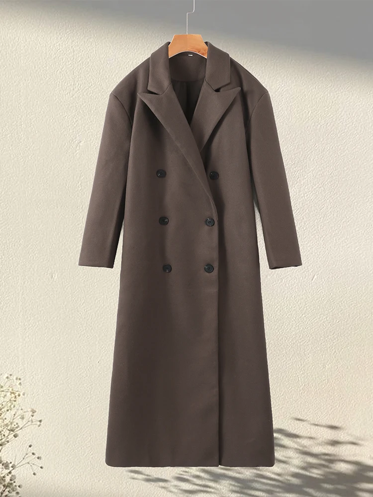2025 Otoño Invierno Casual señora ropa de calle mujer abrigo largo de lana Casual manga larga solapa doble botonadura abrigos femeninos