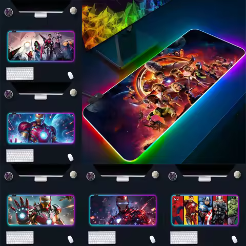 RGB Irons Man Pc Gamer Keyboard Mouse Pad Mousepad LED Glowing Mouse Mats Rubber Gaming Computer Mausepad