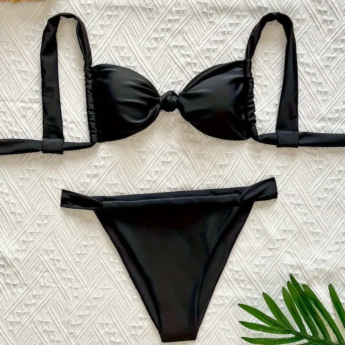 Deep V Slim Fit Pure Color Sexy Bikini Summer Beachwear Swimwear Casual Elegant Female Swimsuit in Various Colors And Sizes