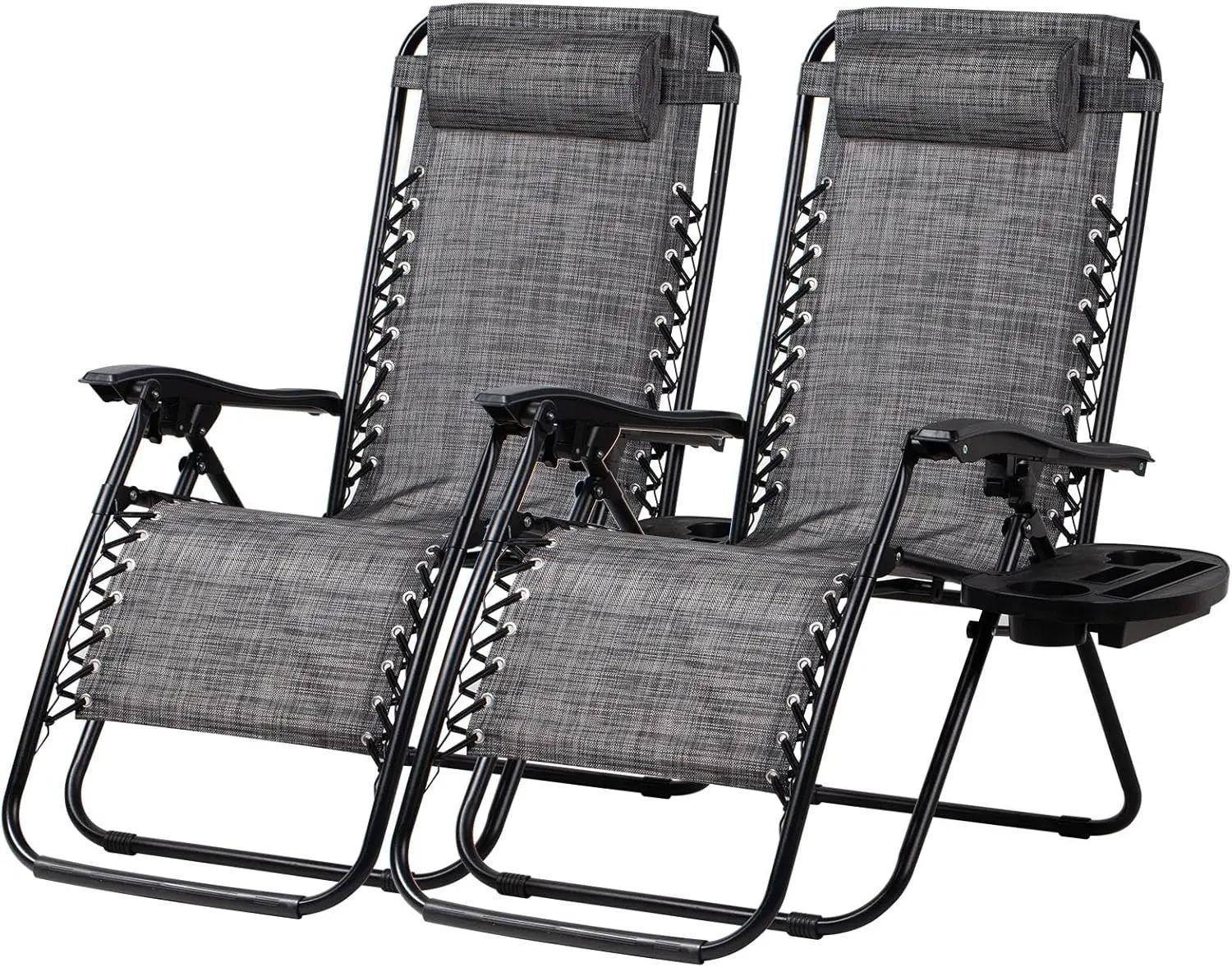 

Set of 2 Relaxing Recliners Patio Chairs Adjustable Steel Mesh Zero Gravity Lounge Chair Beach Chairs with Pillow and Cup Holder