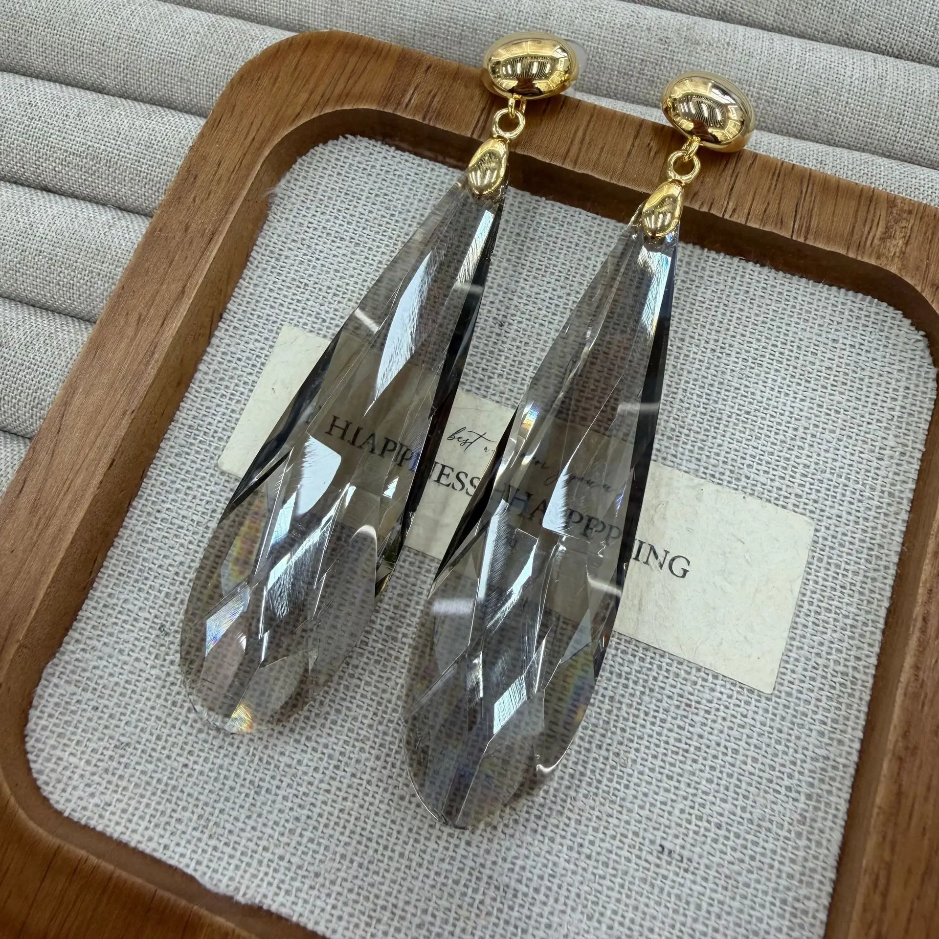 Large Long Water Drop Crystal Drop Earrings Teardrop Rhinestone Dangling Earrings Minimalist Glossy Clear Black Jewelry