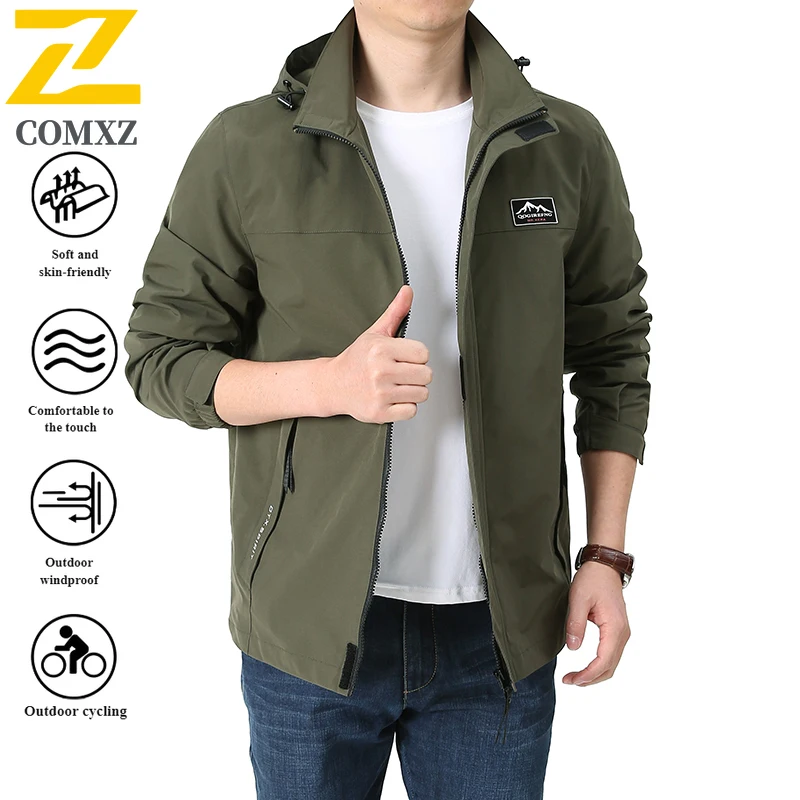

2025 Autumn Men's Charge Jacket Lined Mesh Breathable Removable Hat Waterproof Windbreaker Outdoor Camping Hunting Work Jacket