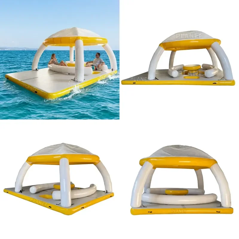 Hot Summer Water Play Equipment Large Floating Water Platform Island Inflatable Party Boat for Leisure