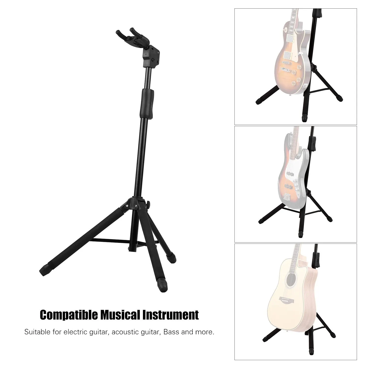 Collapsible Tripod Guitar Stand Music Instrument Stand Self-Lock Guitar Bracket by Gravity Mechanism with Self-Adapting Function