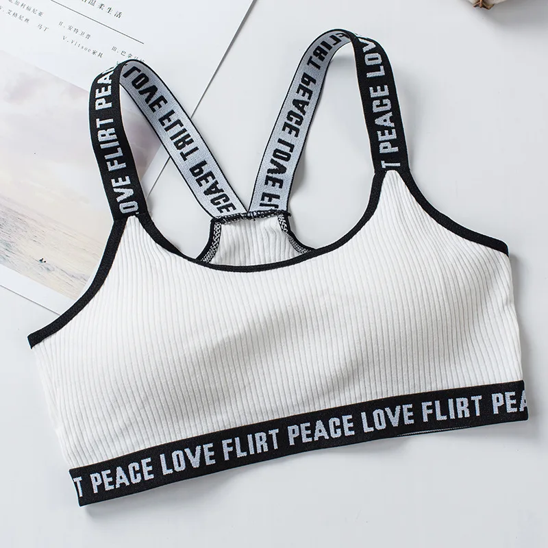 Vest Underwear Women's Alphabet Sports Bra Fitness Running Yoga Sports Anti-fading Cotton Elastic Thread Bandeau Sports Bra