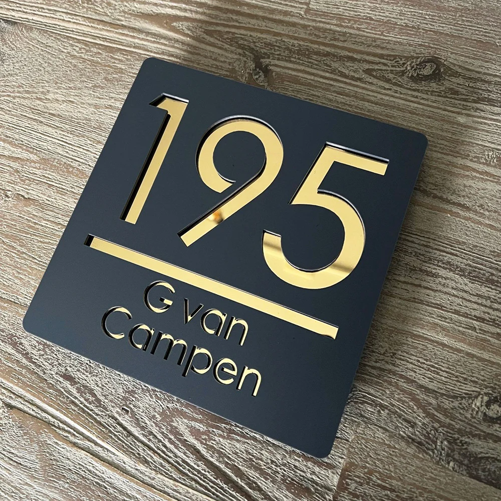 Custom Square Door Sign Acrylic Floating House Number Personalized Address Plaque Street Family Name Plates Gold Sliver Mirror image 3