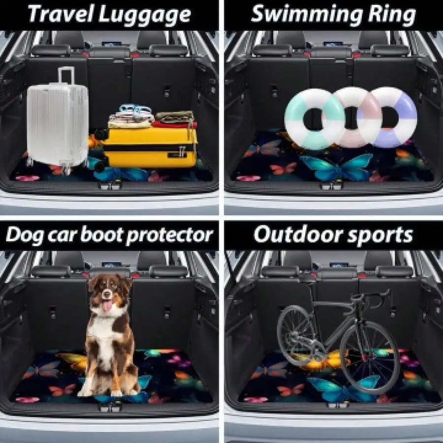 

Universal Car Trunk Mat Polyester Butterfly Pattern Waterproof Boot Liner For Travel Dog Sports