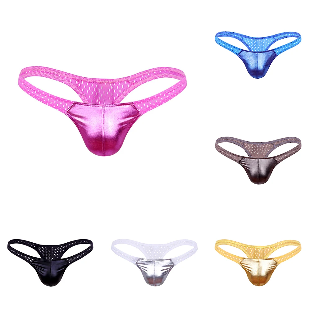 Mens Sexy Wet Glitter Low Waisted G-string Pocket Panty Bottoms
