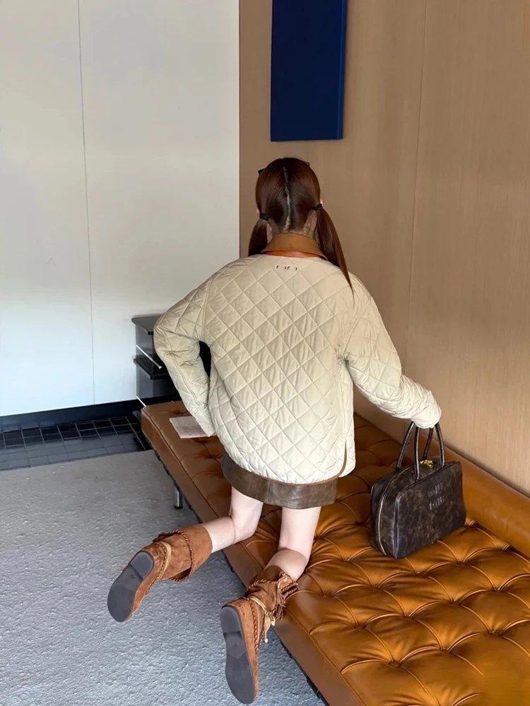 

Женский свободный хлопковый жакет с ромбовидным узором, осень-зима, новый повседневный теплый топ из бархатной ткани